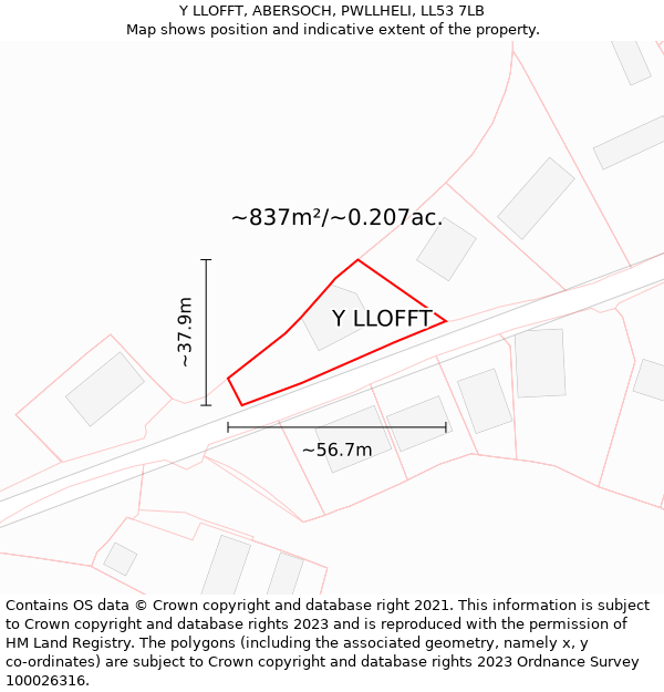 Y LLOFFT, ABERSOCH, PWLLHELI, LL53 7LB: Plot and title map