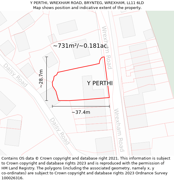 Y PERTHI, WREXHAM ROAD, BRYNTEG, WREXHAM, LL11 6LD: Plot and title map