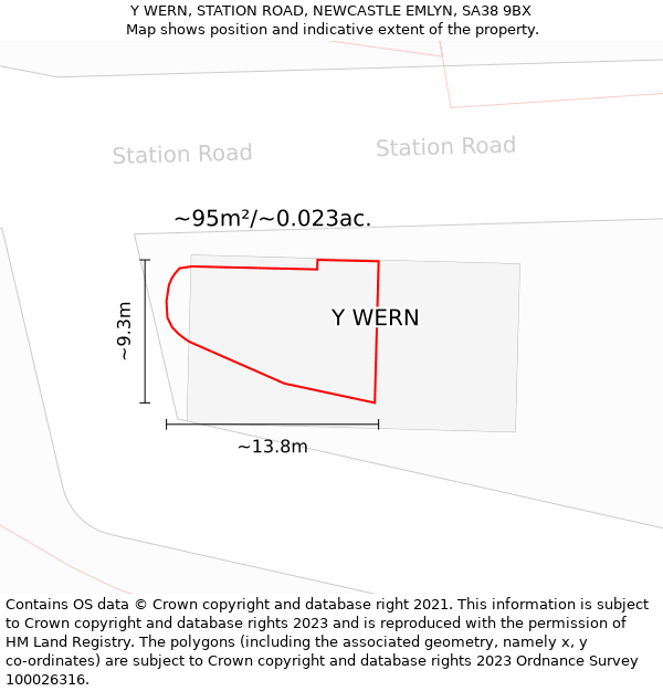 Y WERN, STATION ROAD, NEWCASTLE EMLYN, SA38 9BX: Plot and title map