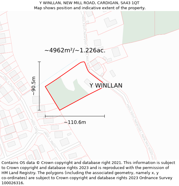 Y WINLLAN, NEW MILL ROAD, CARDIGAN, SA43 1QT: Plot and title map