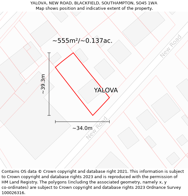 YALOVA, NEW ROAD, BLACKFIELD, SOUTHAMPTON, SO45 1WA: Plot and title map