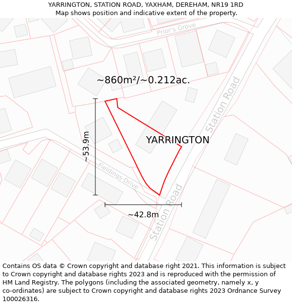 YARRINGTON, STATION ROAD, YAXHAM, DEREHAM, NR19 1RD: Plot and title map