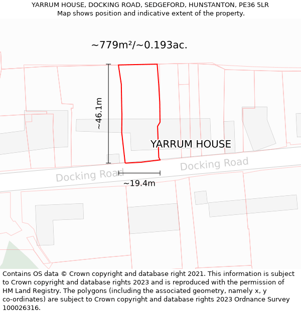 YARRUM HOUSE, DOCKING ROAD, SEDGEFORD, HUNSTANTON, PE36 5LR: Plot and title map