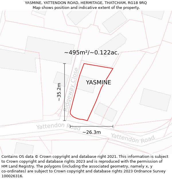 YASMINE, YATTENDON ROAD, HERMITAGE, THATCHAM, RG18 9RQ: Plot and title map