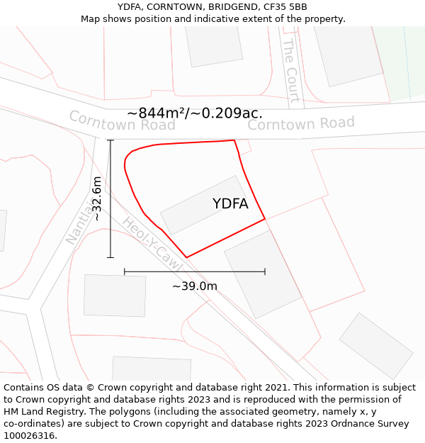 YDFA, CORNTOWN, BRIDGEND, CF35 5BB: Plot and title map