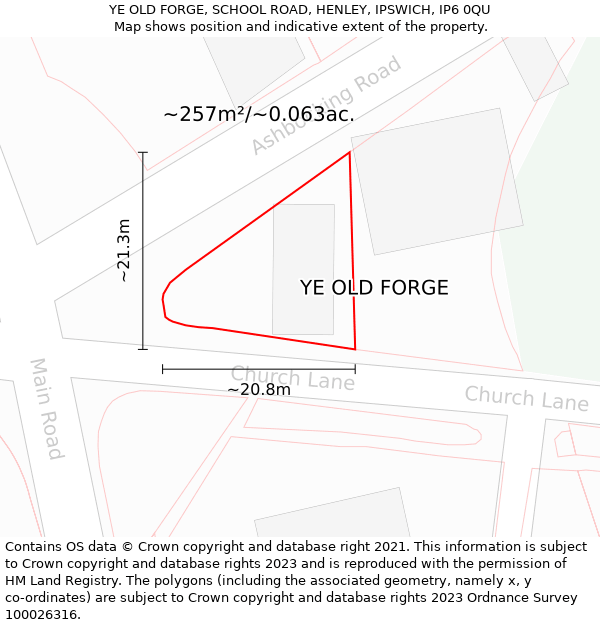 YE OLD FORGE, SCHOOL ROAD, HENLEY, IPSWICH, IP6 0QU: Plot and title map