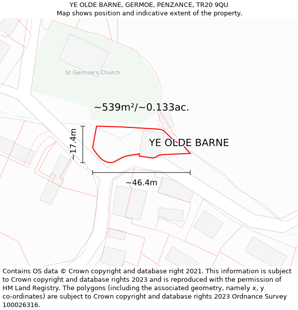 YE OLDE BARNE, GERMOE, PENZANCE, TR20 9QU: Plot and title map