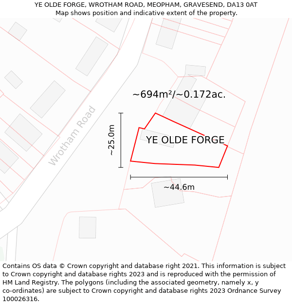 YE OLDE FORGE, WROTHAM ROAD, MEOPHAM, GRAVESEND, DA13 0AT: Plot and title map