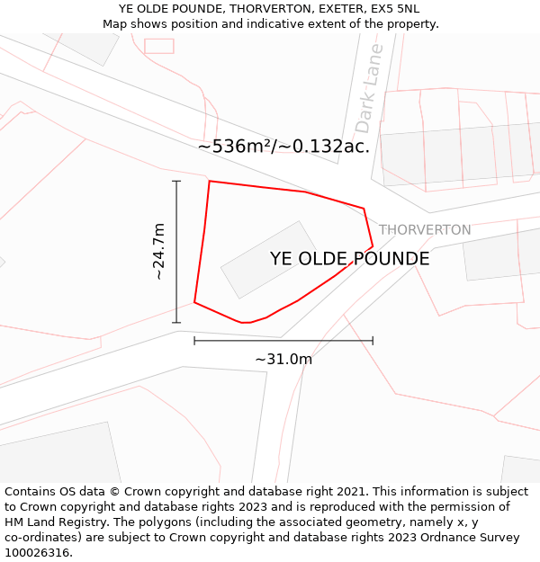 YE OLDE POUNDE, THORVERTON, EXETER, EX5 5NL: Plot and title map