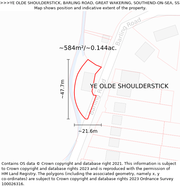 YE OLDE SHOULDERSTICK, BARLING ROAD, GREAT WAKERING, SOUTHEND-ON-SEA, SS3 0ND: Plot and title map