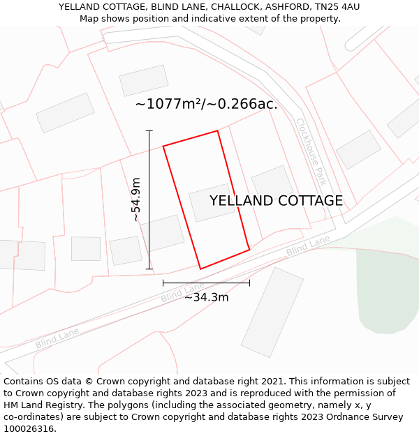 YELLAND COTTAGE, BLIND LANE, CHALLOCK, ASHFORD, TN25 4AU: Plot and title map