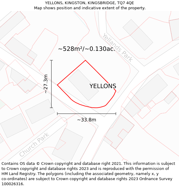 YELLONS, KINGSTON, KINGSBRIDGE, TQ7 4QE: Plot and title map