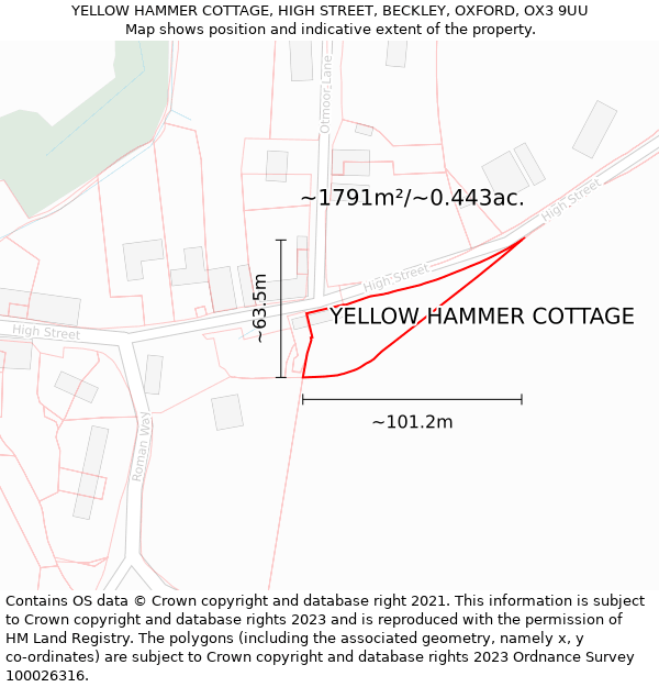YELLOW HAMMER COTTAGE, HIGH STREET, BECKLEY, OXFORD, OX3 9UU: Plot and title map