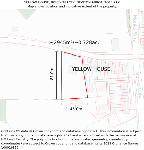 YELLOW HOUSE, BOVEY TRACEY, NEWTON ABBOT, TQ13 9AX: Plot and title map
