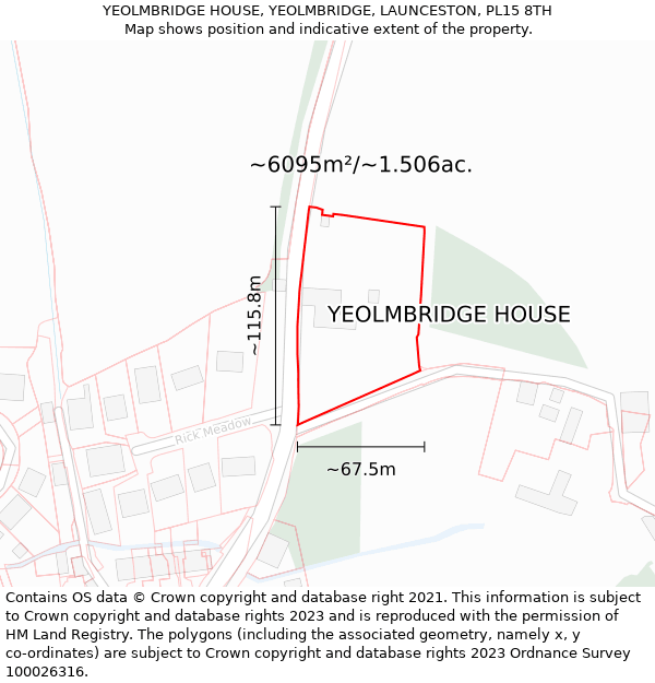 YEOLMBRIDGE HOUSE, YEOLMBRIDGE, LAUNCESTON, PL15 8TH: Plot and title map