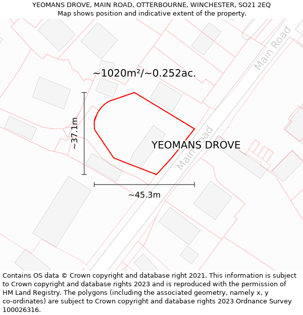 YEOMANS DROVE, MAIN ROAD, OTTERBOURNE, WINCHESTER, SO21 2EQ: Plot and title map