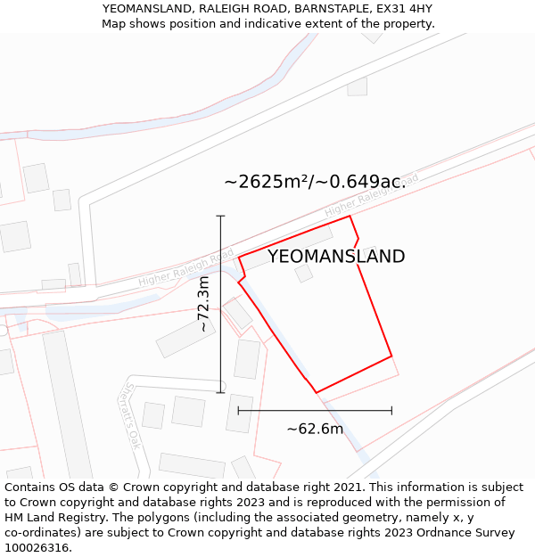 YEOMANSLAND, RALEIGH ROAD, BARNSTAPLE, EX31 4HY: Plot and title map