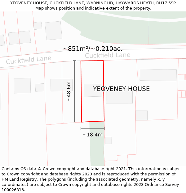 YEOVENEY HOUSE, CUCKFIELD LANE, WARNINGLID, HAYWARDS HEATH, RH17 5SP: Plot and title map