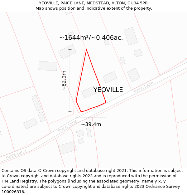 YEOVILLE, PAICE LANE, MEDSTEAD, ALTON, GU34 5PR: Plot and title map