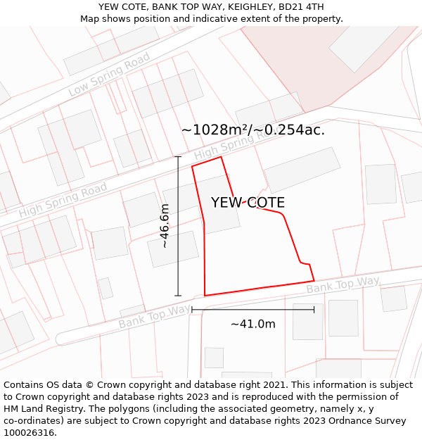 YEW COTE, BANK TOP WAY, KEIGHLEY, BD21 4TH: Plot and title map