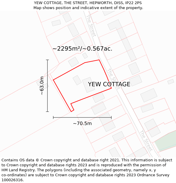 YEW COTTAGE, THE STREET, HEPWORTH, DISS, IP22 2PS: Plot and title map