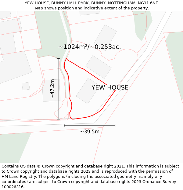 YEW HOUSE, BUNNY HALL PARK, BUNNY, NOTTINGHAM, NG11 6NE: Plot and title map