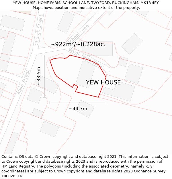 YEW HOUSE, HOME FARM, SCHOOL LANE, TWYFORD, BUCKINGHAM, MK18 4EY: Plot and title map