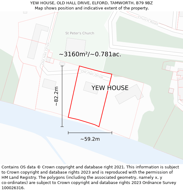 YEW HOUSE, OLD HALL DRIVE, ELFORD, TAMWORTH, B79 9BZ: Plot and title map
