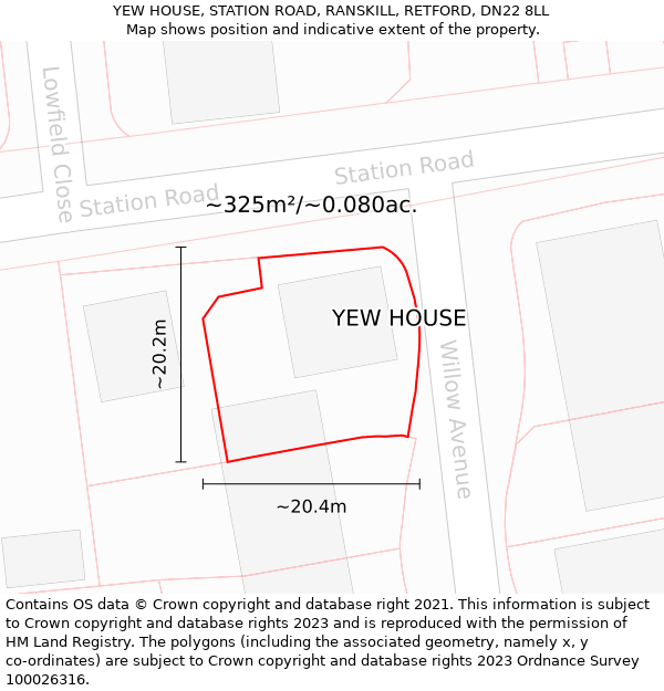 YEW HOUSE, STATION ROAD, RANSKILL, RETFORD, DN22 8LL: Plot and title map