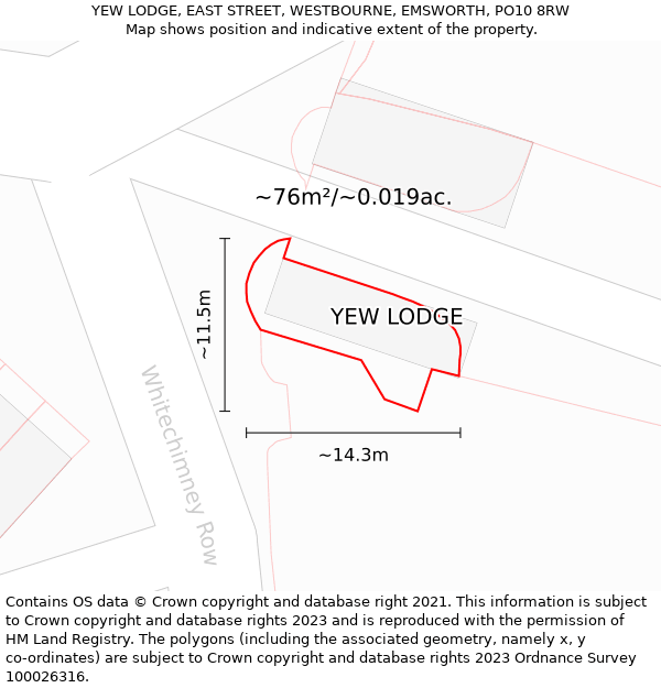 YEW LODGE, EAST STREET, WESTBOURNE, EMSWORTH, PO10 8RW: Plot and title map