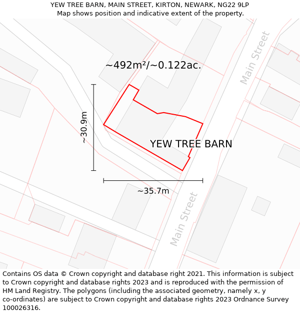 YEW TREE BARN, MAIN STREET, KIRTON, NEWARK, NG22 9LP: Plot and title map