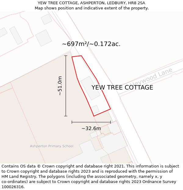 YEW TREE COTTAGE, ASHPERTON, LEDBURY, HR8 2SA: Plot and title map