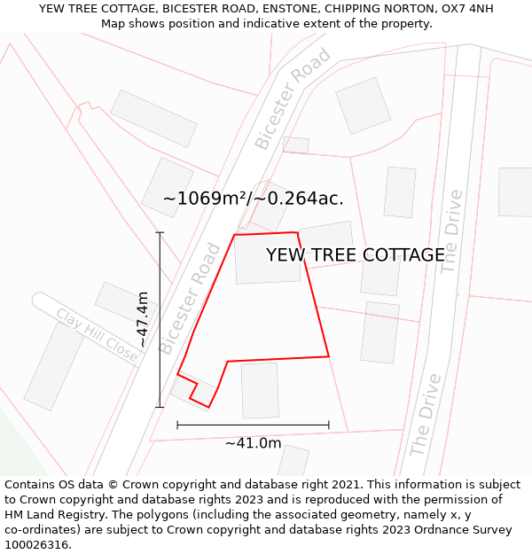 YEW TREE COTTAGE, BICESTER ROAD, ENSTONE, CHIPPING NORTON, OX7 4NH: Plot and title map