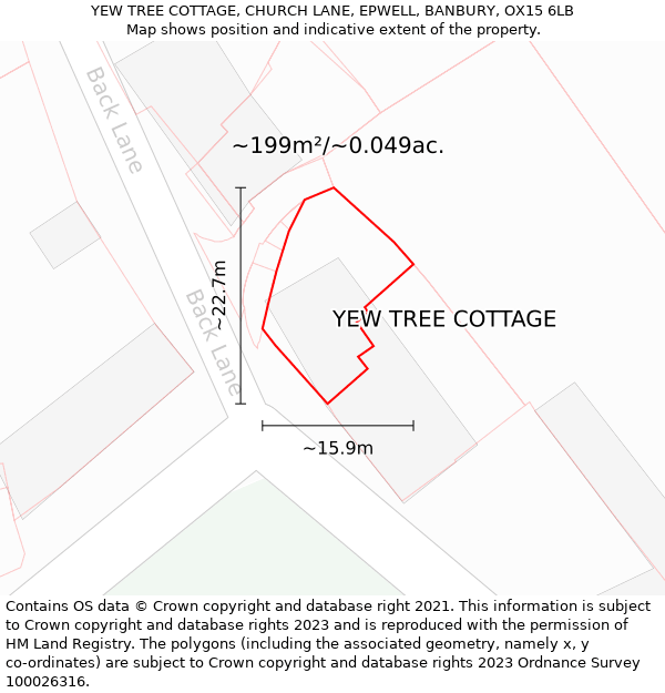 YEW TREE COTTAGE, CHURCH LANE, EPWELL, BANBURY, OX15 6LB: Plot and title map