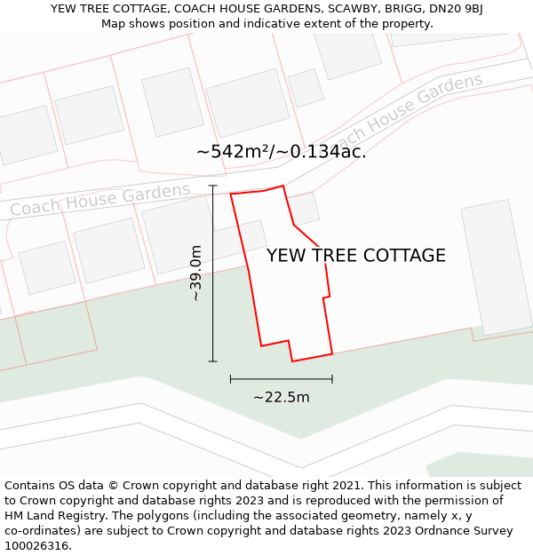 YEW TREE COTTAGE, COACH HOUSE GARDENS, SCAWBY, BRIGG, DN20 9BJ: Plot and title map