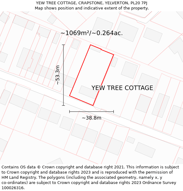 YEW TREE COTTAGE, CRAPSTONE, YELVERTON, PL20 7PJ: Plot and title map