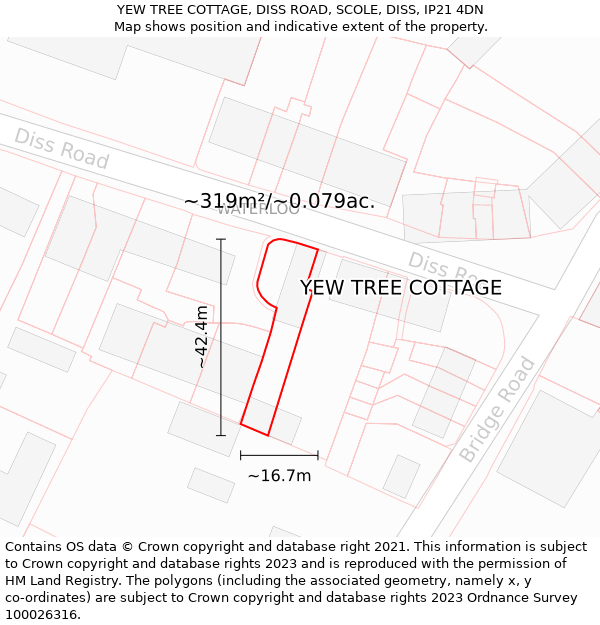 YEW TREE COTTAGE, DISS ROAD, SCOLE, DISS, IP21 4DN: Plot and title map