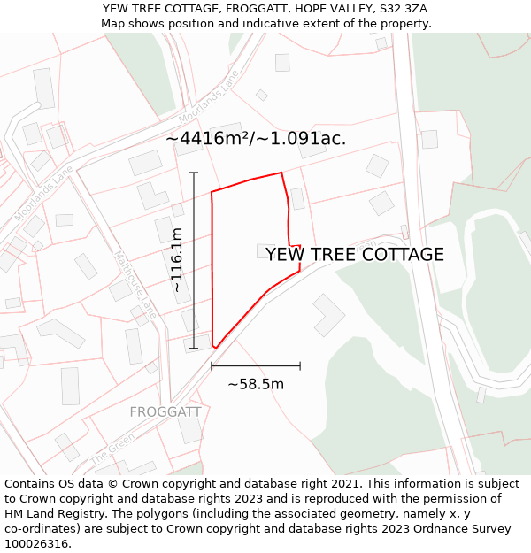 YEW TREE COTTAGE, FROGGATT, HOPE VALLEY, S32 3ZA: Plot and title map
