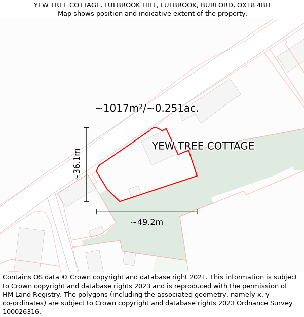 YEW TREE COTTAGE, FULBROOK HILL, FULBROOK, BURFORD, OX18 4BH: Plot and title map