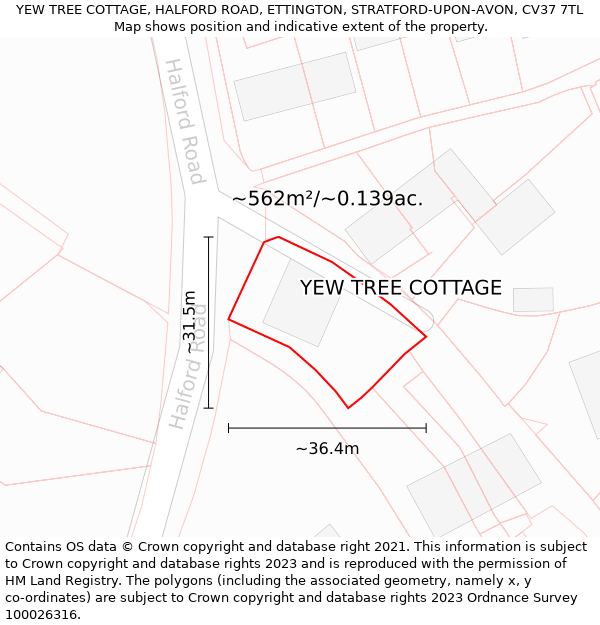 YEW TREE COTTAGE, HALFORD ROAD, ETTINGTON, STRATFORD-UPON-AVON, CV37 7TL: Plot and title map