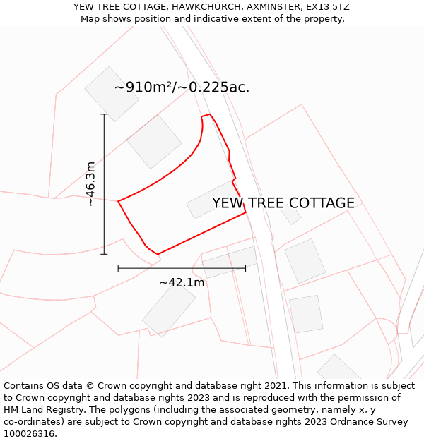 YEW TREE COTTAGE, HAWKCHURCH, AXMINSTER, EX13 5TZ: Plot and title map
