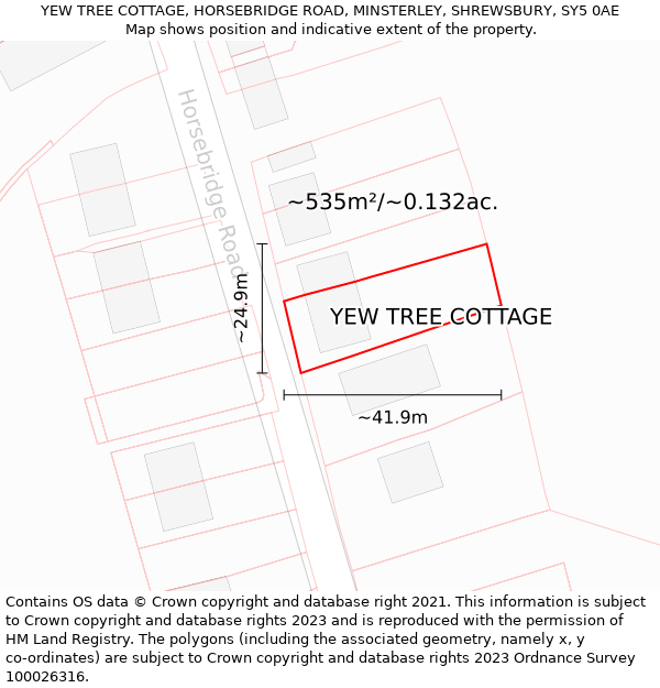 YEW TREE COTTAGE, HORSEBRIDGE ROAD, MINSTERLEY, SHREWSBURY, SY5 0AE: Plot and title map