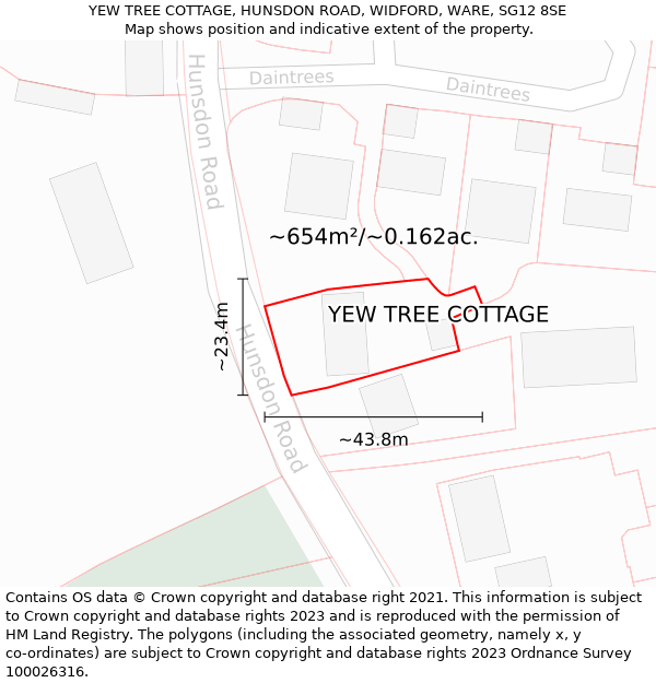 YEW TREE COTTAGE, HUNSDON ROAD, WIDFORD, WARE, SG12 8SE: Plot and title map