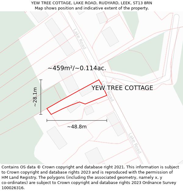 YEW TREE COTTAGE, LAKE ROAD, RUDYARD, LEEK, ST13 8RN: Plot and title map