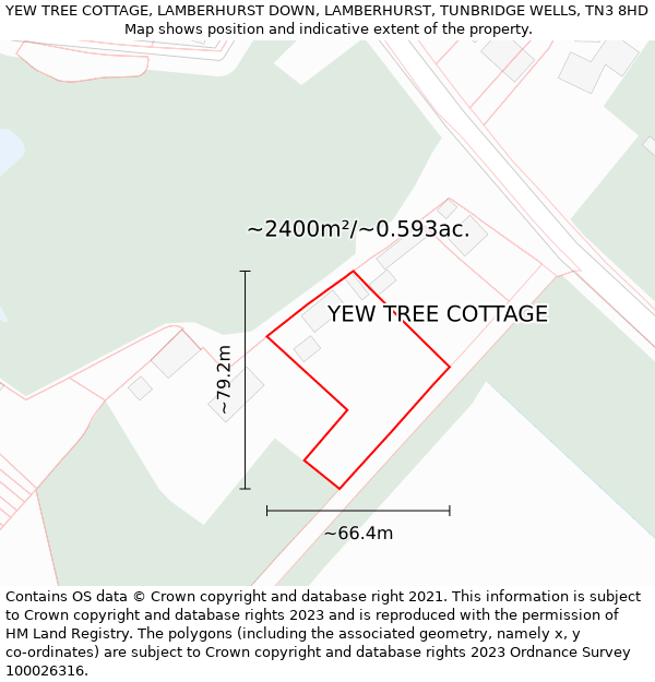YEW TREE COTTAGE, LAMBERHURST DOWN, LAMBERHURST, TUNBRIDGE WELLS, TN3 8HD: Plot and title map