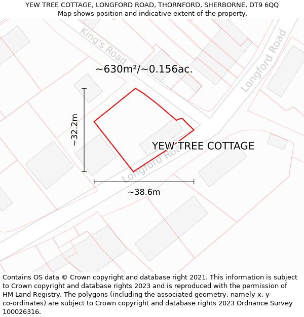 YEW TREE COTTAGE, LONGFORD ROAD, THORNFORD, SHERBORNE, DT9 6QQ: Plot and title map