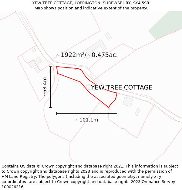 YEW TREE COTTAGE, LOPPINGTON, SHREWSBURY, SY4 5SR: Plot and title map