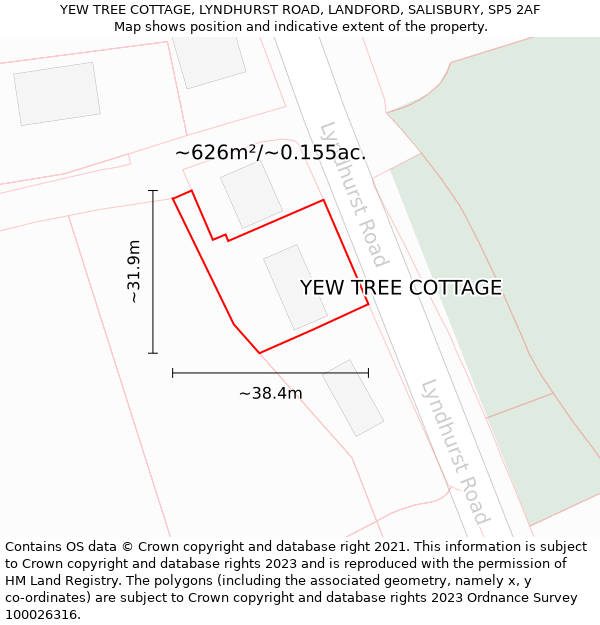 YEW TREE COTTAGE, LYNDHURST ROAD, LANDFORD, SALISBURY, SP5 2AF: Plot and title map