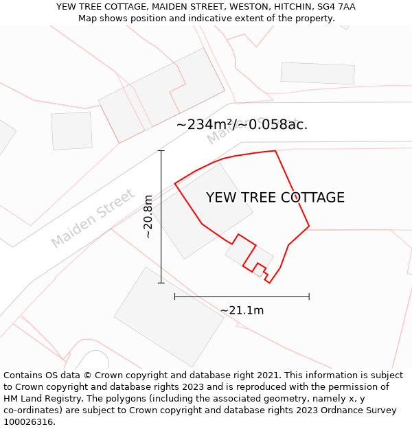 YEW TREE COTTAGE, MAIDEN STREET, WESTON, HITCHIN, SG4 7AA: Plot and title map