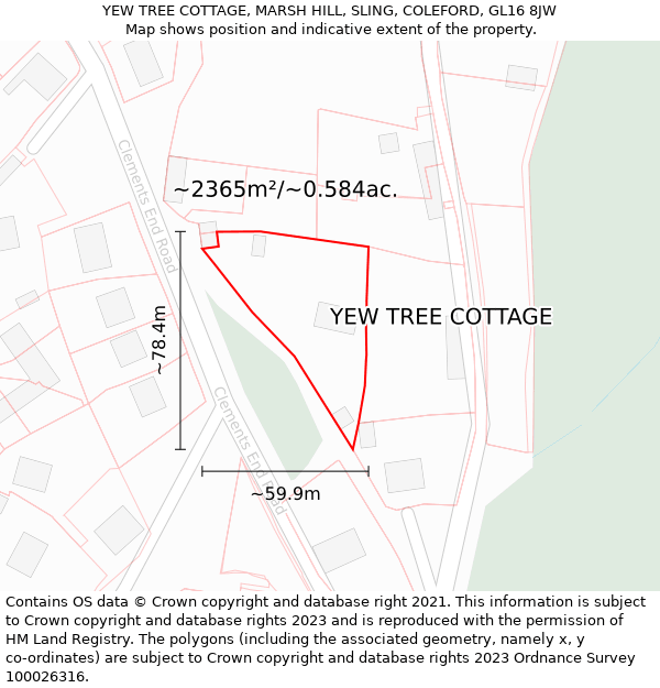 YEW TREE COTTAGE, MARSH HILL, SLING, COLEFORD, GL16 8JW: Plot and title map